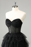Sparkly A Line Sweetheart Tiered Corset Cute Little Black Dress