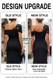 Black Mermaid Appliqued Asymmetrical Mother of the Bride Dress