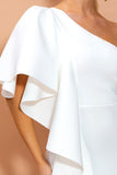 One Shoulder Mermaid Ruffled White Long Formal Dress