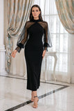 Black Sheath Long Sleeves Maxi Formal Dress