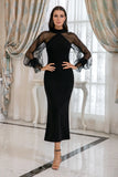 Black Sheath Long Sleeves Maxi Formal Dress