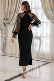 Black Sheath Long Sleeves Maxi Formal Dress