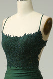 Dark Green Mermaid Spaghetti Straps Long Prom Dress with Appliques Beading