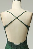 Dark Green Mermaid Spaghetti Straps Long Prom Dress with Appliques Beading