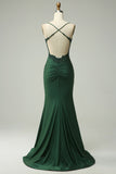 Dark Red Mermaid Spaghetti Straps Beaded Prom Dress with Appliques