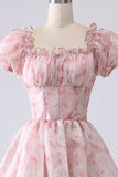 Blush A Line Square Neck Tiered Long Prom Dress with Ruffles