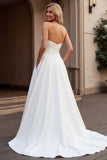 Strapless A Line Ivory Satin Ruched Wedding Dress