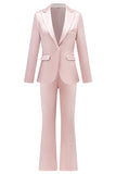 Candy Pink 2 Piece Peak Lapel Satin Slim Fit Women Suit