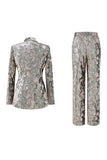 Sparkly Grey 2 Piece Floral Peak Lapel Women Prom Suit