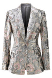 Sparkly Grey 2 Piece Floral Peak Lapel Women Prom Suit