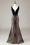 Sparkly Black Mermaid Deep V-neck Sequins Long Prom Dress