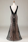Sparkly Black Mermaid Deep V-neck Sequins Long Prom Dress