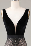 Sparkly Black Mermaid Deep V-neck Sequins Long Prom Dress