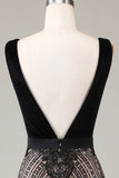 Sparkly Black Mermaid Deep V-neck Sequins Long Prom Dress