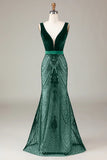 Sparkly Black Mermaid Deep V-neck Sequins Long Prom Dress