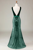 Sparkly Black Mermaid Deep V-neck Sequins Long Prom Dress