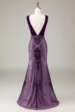 Sparkly Black Mermaid Deep V-neck Sequins Long Prom Dress