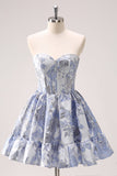 Blue A Line Sweetheart Short Corset Short Prom Dress