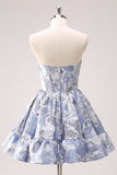 Blue A Line Sweetheart Short Corset Short Prom Dress
