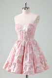 Blue A Line Sweetheart Short Corset Short Prom Dress