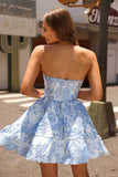 Blue A Line Sweetheart Short Corset Short Prom Dress