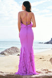 Tahiti Mermaid Halter Backless Ruffle Chiffon Long Bridesmaid Dress