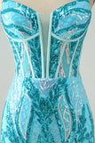 Sparkly Dark Purple Spaghetti Straps Corset Short Graduation Dress with Sequins