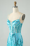 Sparkly Dark Purple Spaghetti Straps Corset Short Graduation Dress with Sequins