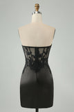 Sparkly Bodycon Sweetheart Corset Little Black Dress with Appliques
