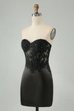 Sparkly Bodycon Sweetheart Corset Little Black Dress with Appliques