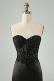 Sparkly Bodycon Sweetheart Corset Little Black Dress with Appliques