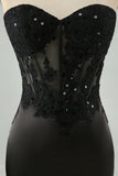 Sparkly Bodycon Sweetheart Corset Little Black Dress with Appliques