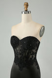 Sparkly Bodycon Sweetheart Corset Little Black Dress with Appliques