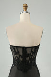 Sparkly Bodycon Sweetheart Corset Little Black Dress with Appliques