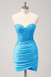 Fuchsia Sweetheart Corset Tight Short Prom Dress with Beading