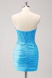 Fuchsia Sweetheart Corset Tight Short Prom Dress with Beading