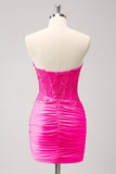 Fuchsia Sweetheart Corset Tight Short Prom Dress with Beading