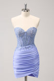 Fuchsia Sweetheart Corset Tight Short Prom Dress with Beading