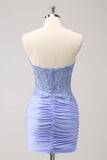Fuchsia Sweetheart Corset Tight Short Prom Dress with Beading