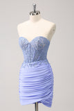 Fuchsia Sweetheart Corset Tight Short Prom Dress with Beading