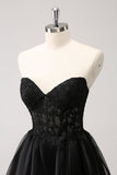 Cute A Line Corset Strapless Ruffled Little Black Dress