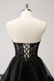 Cute A Line Corset Strapless Ruffled Little Black Dress