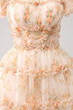 Yellow A-Line Ruffled Floral Print Graduation Dress