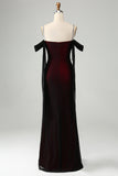 Sparkly Black Red Sheath Cold Shoulder Long Bridesmaid Dress