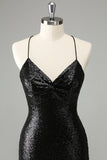 Stylish Glitter Sequins Tight Little Black Dress