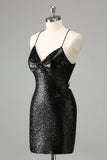 Stylish Glitter Sequins Tight Little Black Dress