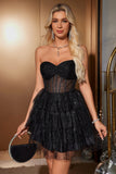 Sparkly Cute A Line Sweetheart Tiered Corset Little Black Dress