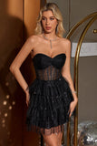 Sparkly Cute A Line Sweetheart Tiered Corset Little Black Dress