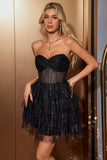 Sparkly Cute A Line Sweetheart Tiered Corset Little Black Dress