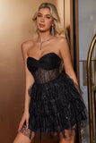 Sparkly Cute A Line Sweetheart Tiered Corset Little Black Dress